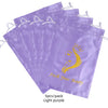 Five light purple satin drawstring bags for storing wigs and hair extensions