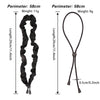 A pair of black satin scrunchies are shown with measurements and a separate length display.