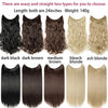 A selection of wavy and straight hair extensions in various shades including black, brown, blonde, and ash blonde.