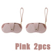 Two pink PU leather eyewear storage cases with gold-tone ear loops