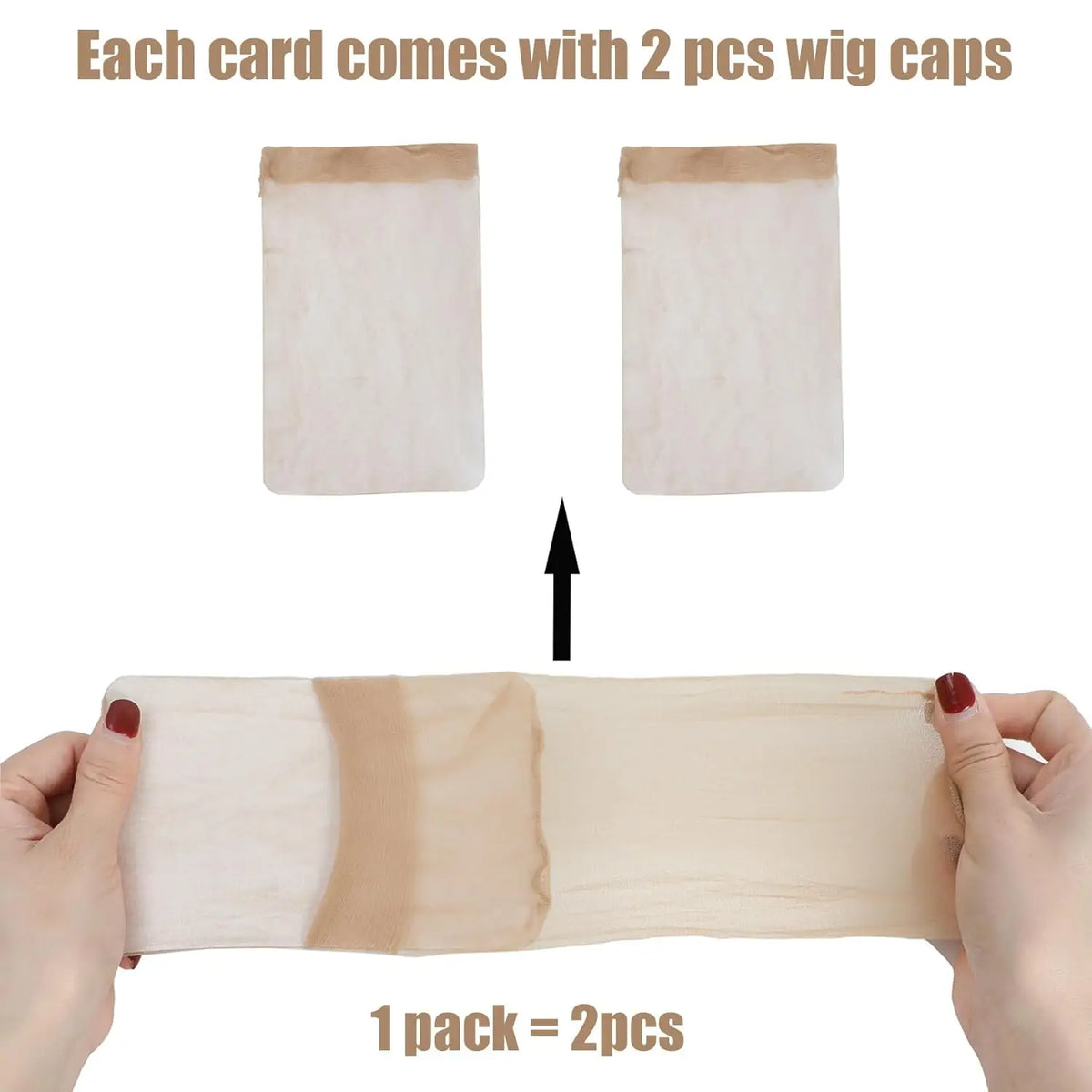 Zwei beige Perücken-Kappen, wobei eine Packung zwei Teile enthält.