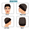 Brown velvet wig grip cap shown from front, right side, left side, and back views.
