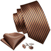 A set of men's silk jacquard ties featuring brown and navy blue diagonal stripes.