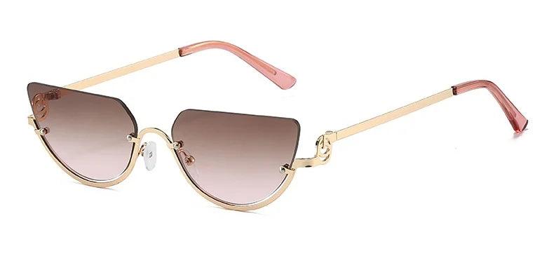 Gafas de estilo cat-eye retro de metal con montura de oro rosa y lentes tintados