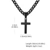 A black stainless steel Cuban link necklace featuring a cross pendant.