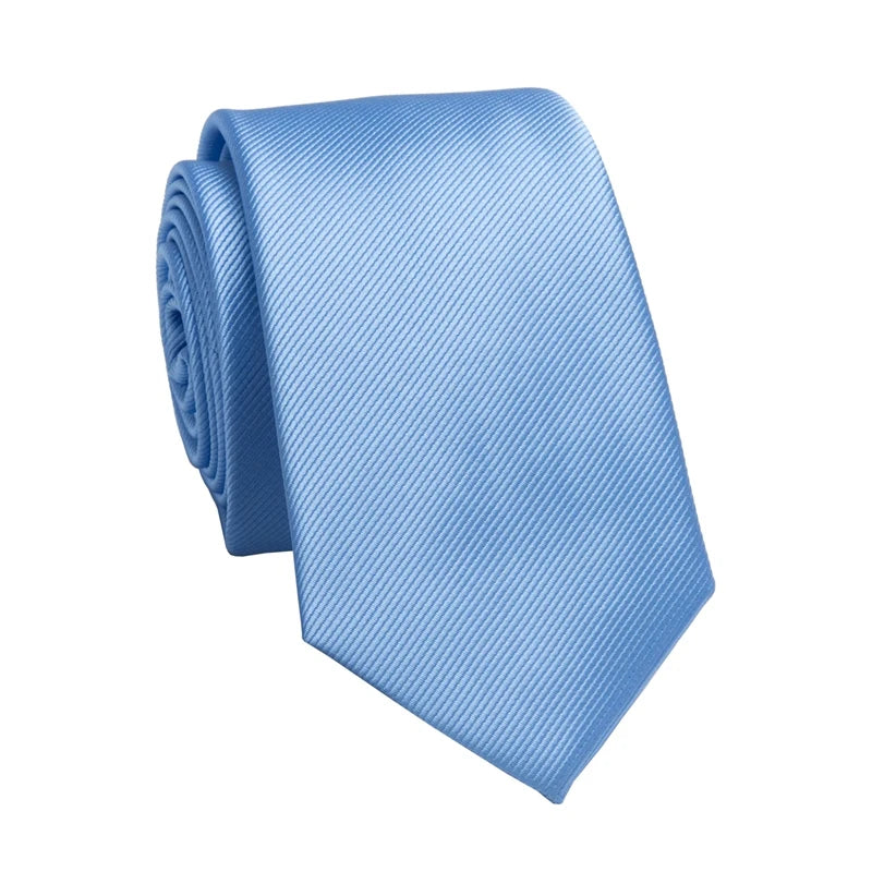 Light blue striped men's slim jacquard business tie folded and displayed against a white background.