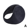 A black plush winter earmuff shown from the side.