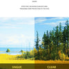 A split image showing vague before wearing and clear after wearing of retro oval frame sunglasses.