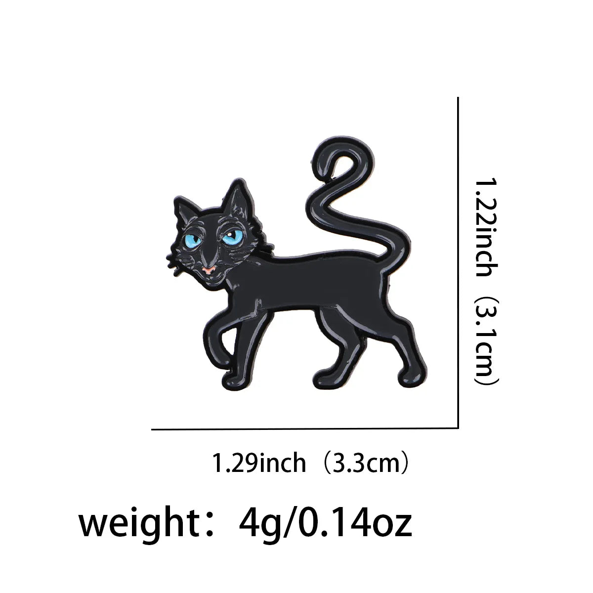 Schwarze Katzen-Emaille-Anstecknadel mit leuchtend blauen Augen und geschwungenem Schwanz