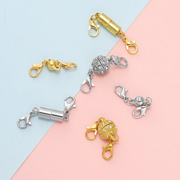 A collection of 12 mixed style strong magnetic clasps for jewelry making in gold and silver finishes.