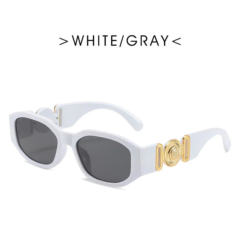 Weiße und graue Vintage-Luxus-Square-Sonnenbrille mit Goldakzenten