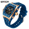 Blau-rosa Gold Herren-Chronographen-Armbanduhr mit Silikonband.