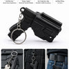 Black tactical pistol keychain featuring a detachable holster and various organizational accessories.