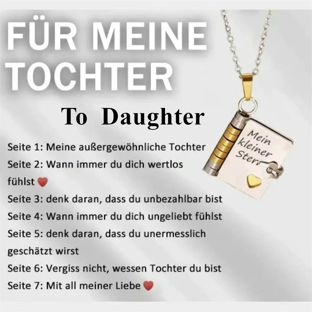 Silber-Anhänger-Kette mit gravierter Plakette in deutscher Sprache für eine Tochter