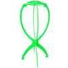 Soporte plegable portátil de peluca verde brillante con marco curvo.