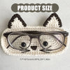 Handmade crochet owl-shaped storage case with glasses, light beige color.