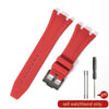 A red silicone watch band is shown alongside a replacement pin and a text indicating it is for sale only.