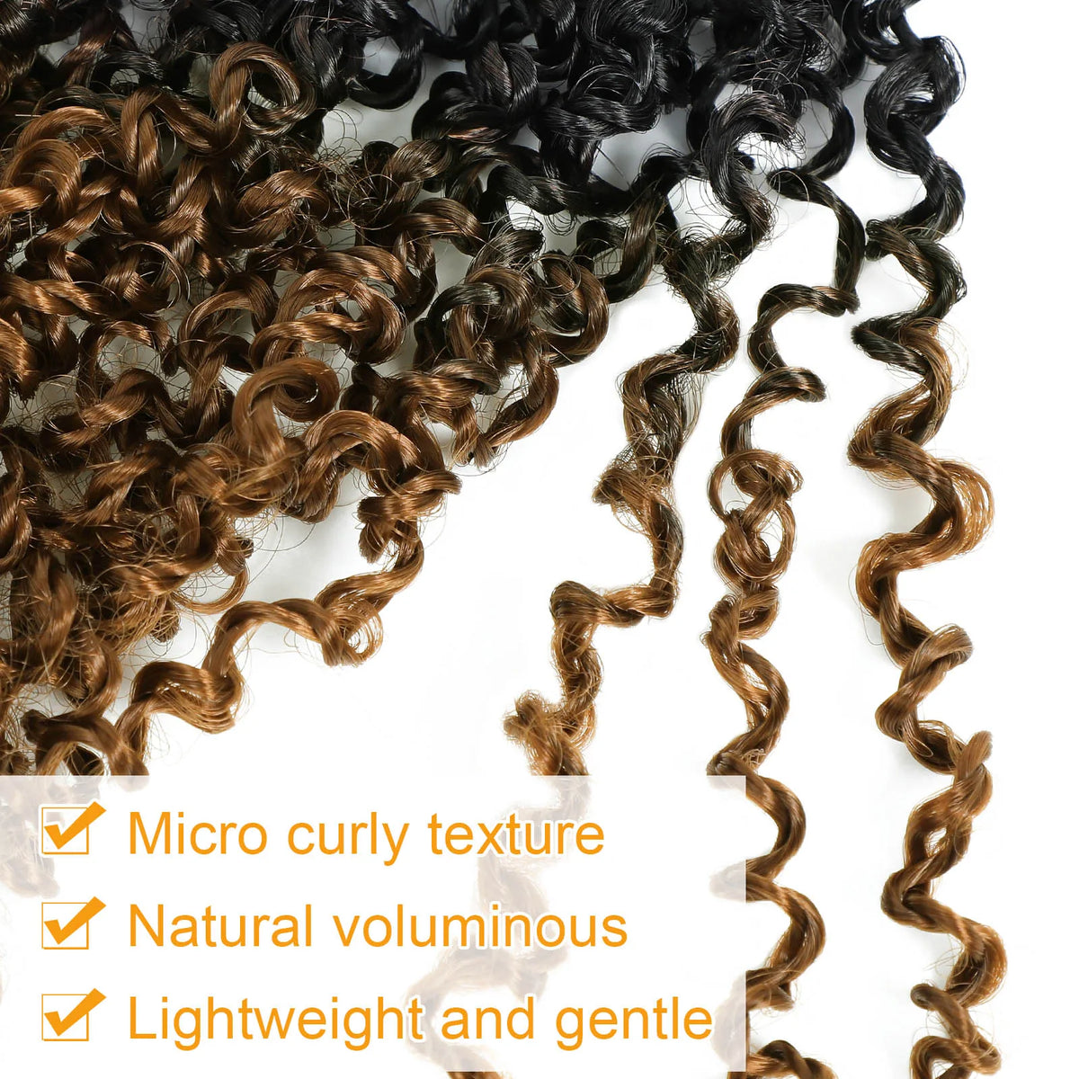 Bundle of dark brown and black pre-looped crochet hair extensions showing curly texture and volume