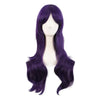 A purple long curly hair extension wig displayed on a mannequin.
