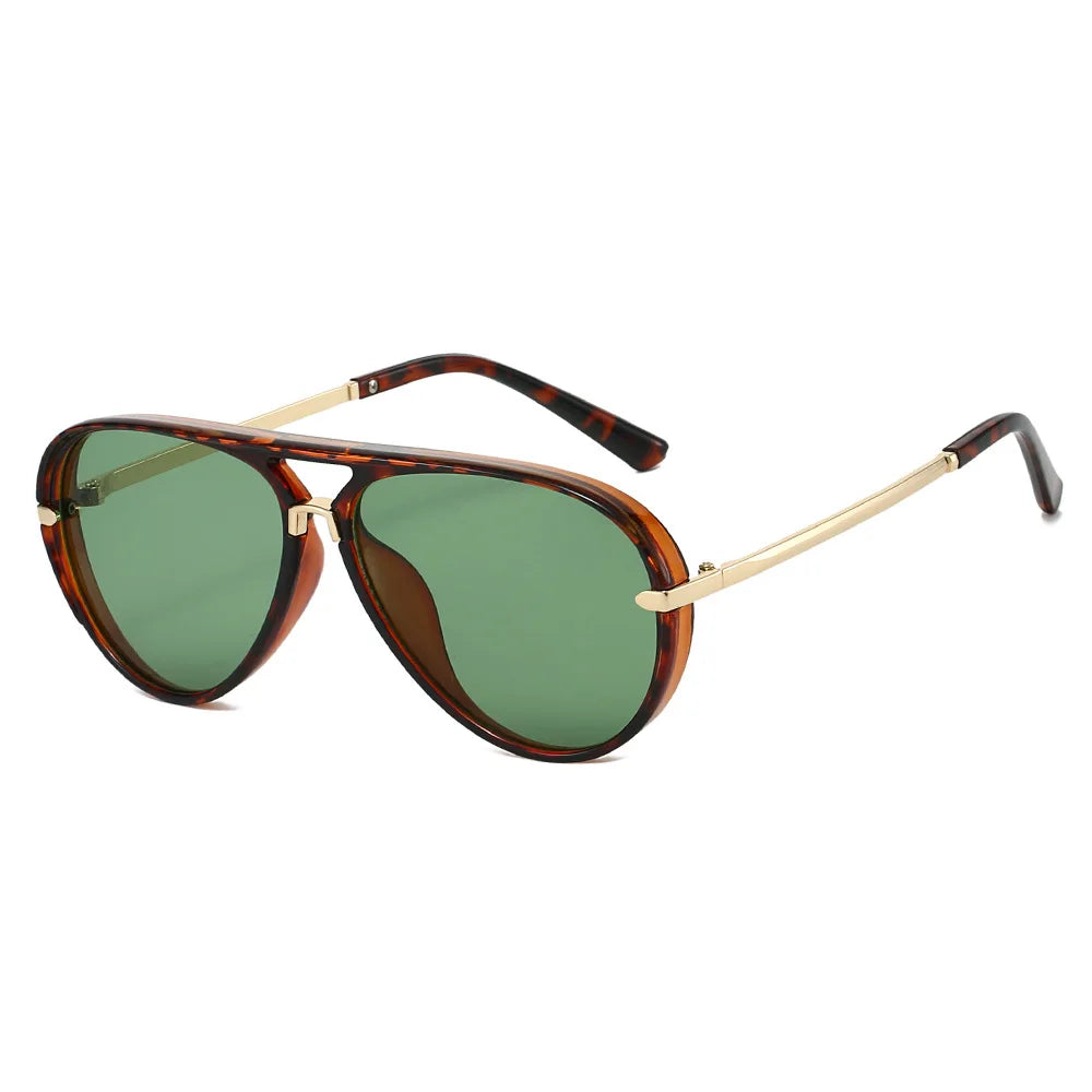 Brown tortoiseshell aviator sunglasses with gold accents
