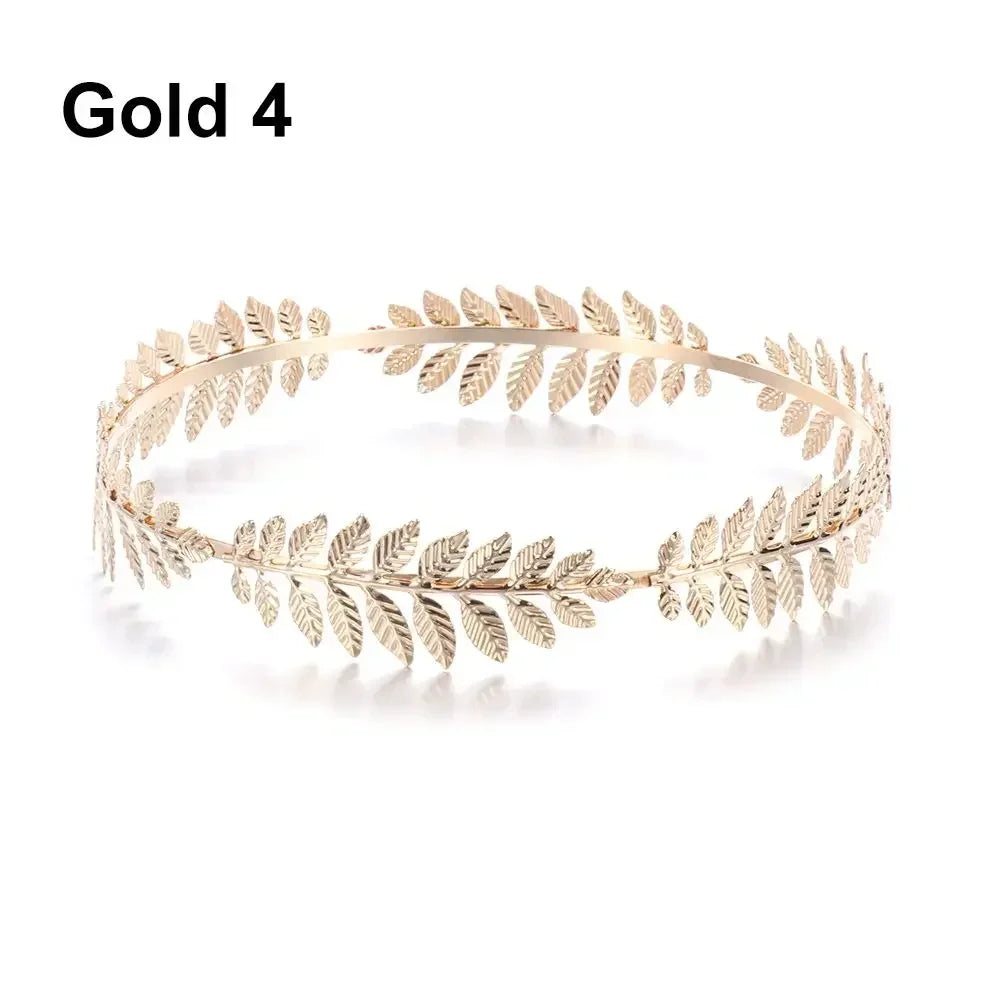 Gold leaf headband featuring delicate olive leaves for bridal or party wear