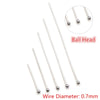 Stainless steel ball pins with 0.7mm wire diameter and ball heads shown in various lengths