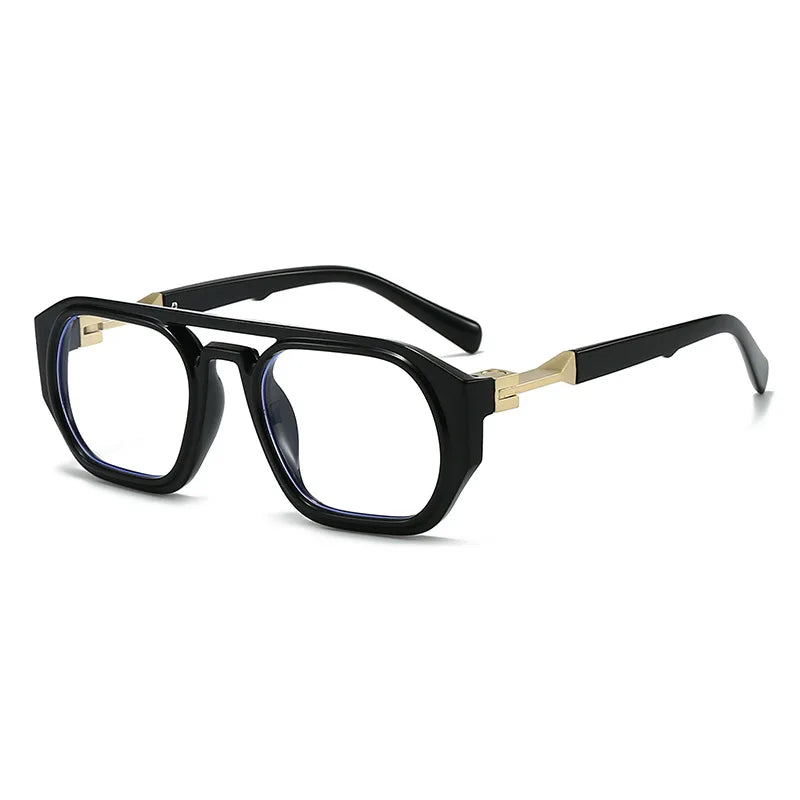 Gafas de computadora cuadradas negras anti-luz azul con detalles dorados