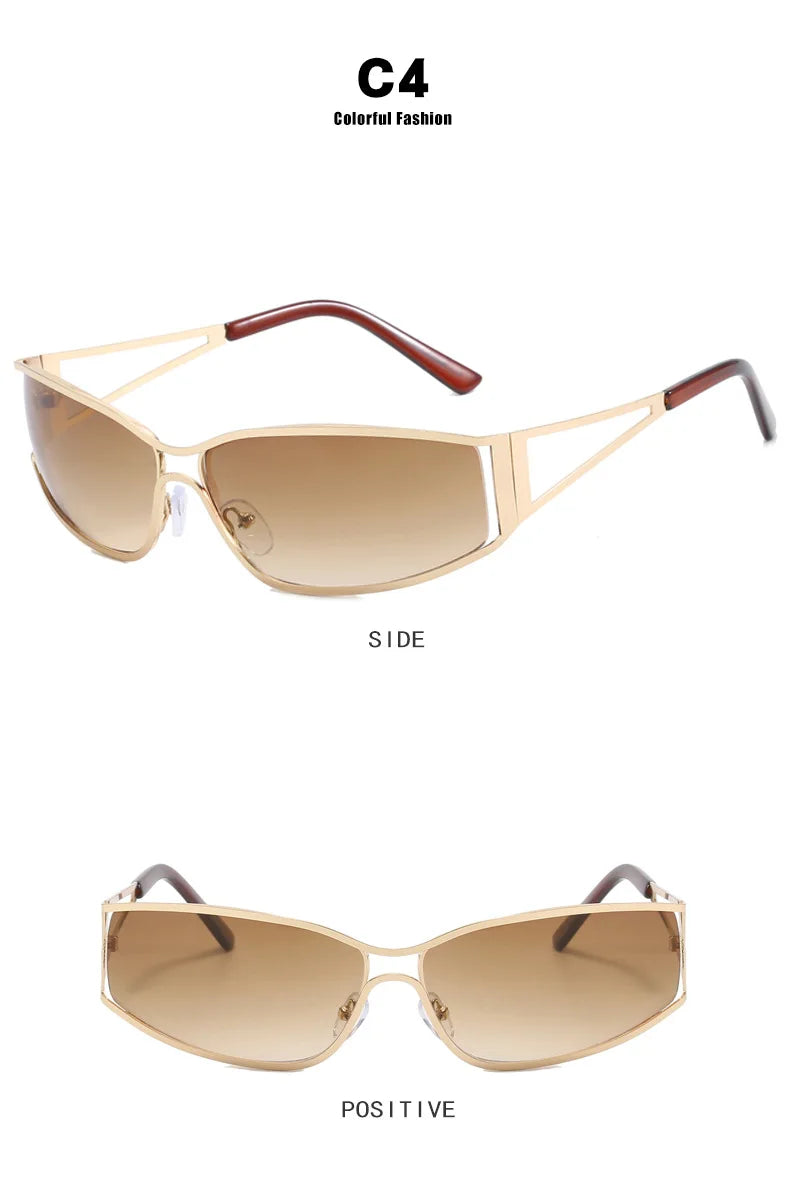 Tan gradient mirror sunglasses shown from the side and positive angles.