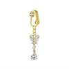 Gold fashion belly button rings featuring a delicate chain and a sparkling diamond-cut pendant.