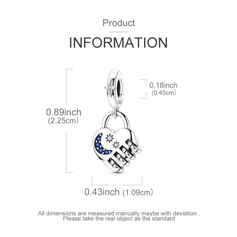 Sterling silver heart charm with stars and moon design