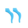 A pair of light blue silicone ear hooks designed for eyeglasses or sports use.