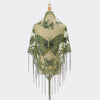 Elegant printed butterfly lace scarf shawl in olive green and beige tones