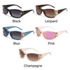 A collection of vintage butterfly wrap sunglasses in black, leopard print, blue, pink, and champagne colors.