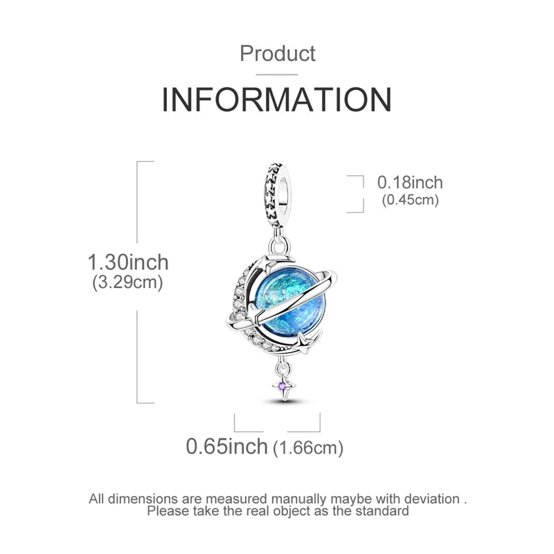 Sterling silver star moon charm bracelet featuring a blue and silver celestial design