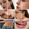 Close-up images showing titanium piercing tools used for various facial piercings like nose, lip, and cartilage.