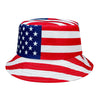 Reversibler patriotischer Bucket-Hat mit roter, weißer und blauer Gestaltung mit Sternen und Streifen.