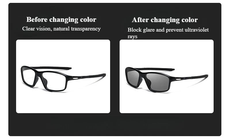 Comparison of photochromic dual-light reading glasses before and after changing color.