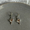 Silver stainless steel hoop earrings featuring a sun and moon design with clear stones.