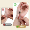 A hand uses a stainless steel jewelry helper tool to attach a charm to a bracelet.