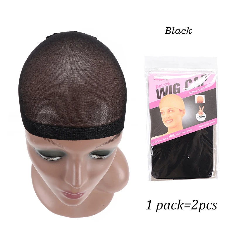 Black stretchable nylon wig cap displayed on a mannequin head.