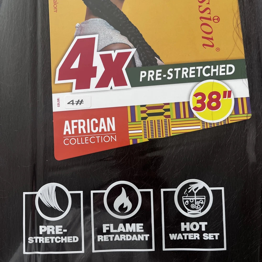 Paket aus vorgestrecktem synthetischem afrikanischem Zopfhaar mit 4x Verlängerung und 38 Zoll Länge