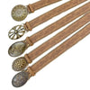 A set of vintage PU leather boho western belts with decorative metal buckles and patterned leather straps.