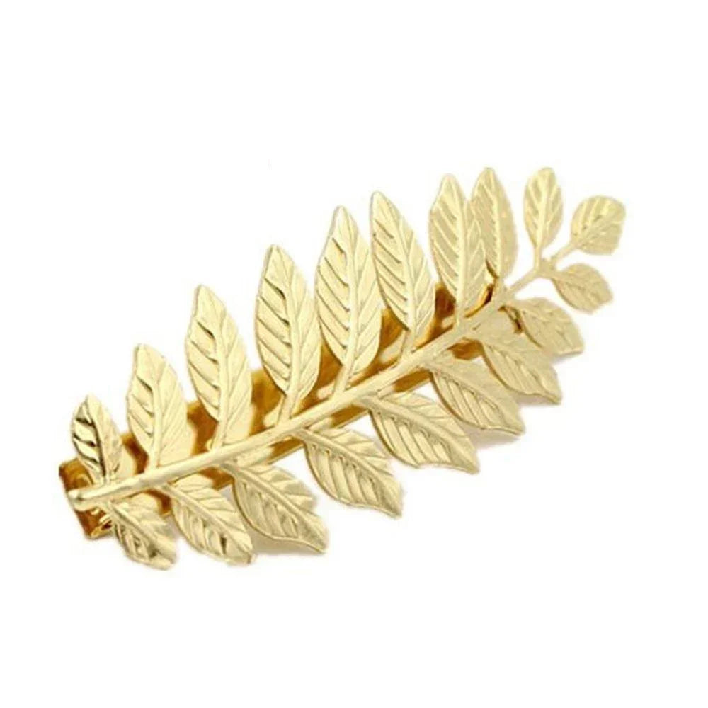 Gold leaf headband featuring delicate olive or laurel leaves for bridal and party accessories