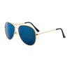 Men's aviator sunglasses with gold frames featuring blue lenses