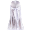 White silky durag shower cap bandana tied in a bow