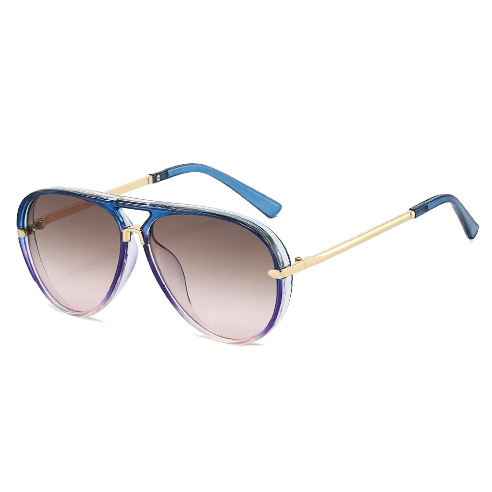 Pilot Style UV400 aviation sunglasses with blue frames and tinted lenses