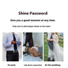 Three images showing a Shine Password product used at work, for cooperation, and at a wedding.