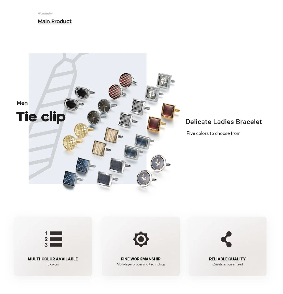 A display of elegant copper cufflinks for men, showing various styles and finishes.