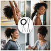 A collage showing women using satin scrunchies for curly hair in various poses and settings.