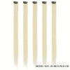 Five long straight synthetic hair extensions in a light blonde color displayed vertically.